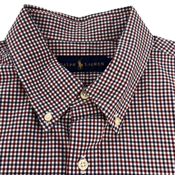 Ralph Lauren Mens XL Red Shirt Blue White Check Button Down Long Sleeve Cotton - Picture 3 of 13